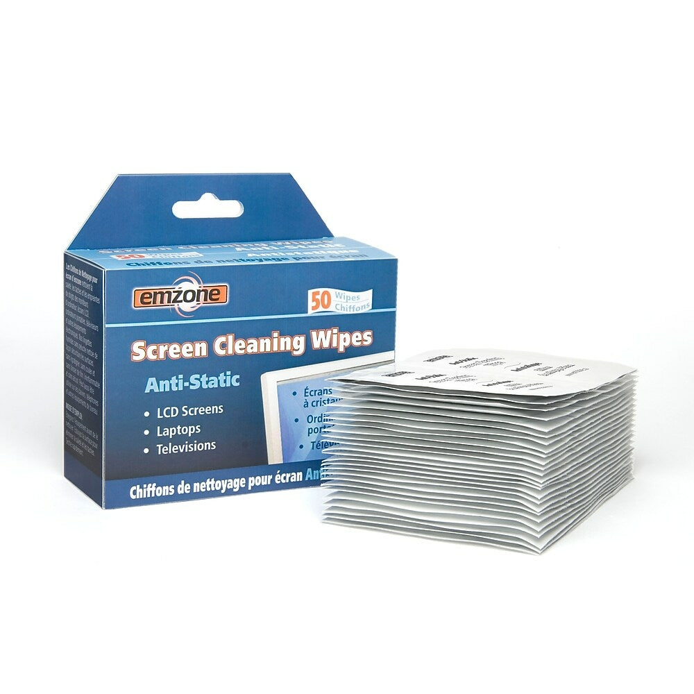 Image of Emzone Screen Cleaning Wipes, 50 Individually Wrapped Wipes, 1 Pack, (47044-12), 12 Pack