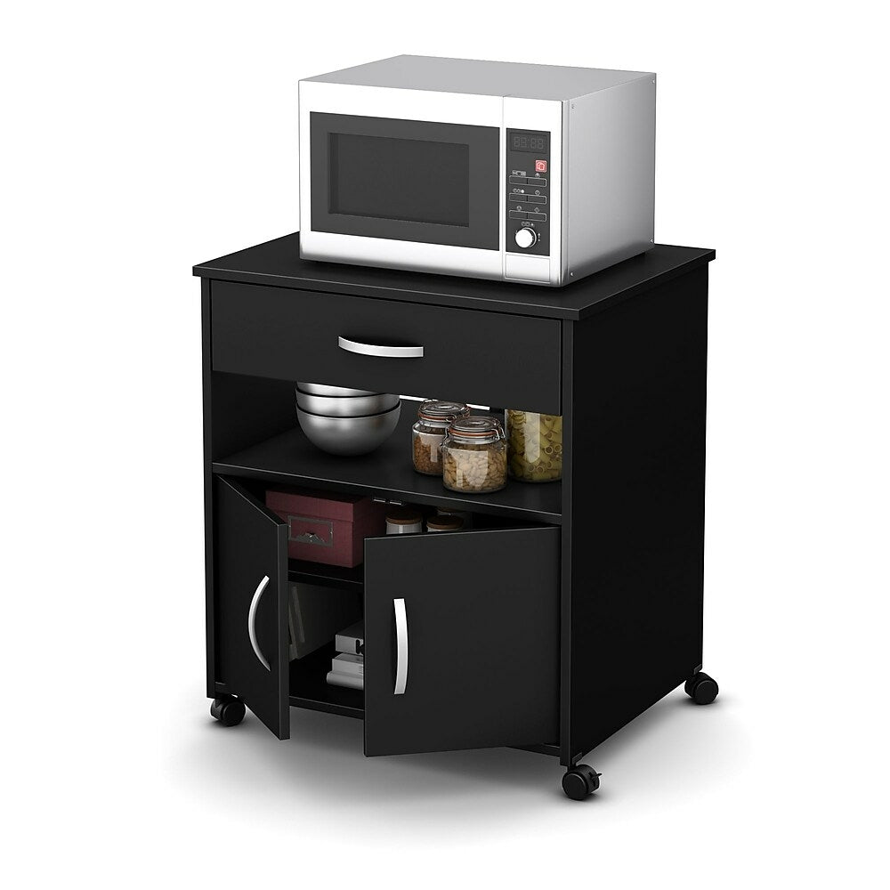 Image of South Shore Fiesta Microwave Cart on Wheels, Pure Black, 26" (L) x 19.75" (D) x 27.25" (H)