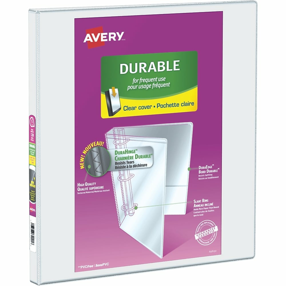 Image of Avery Durable View Binder, 1/2" Sized Slant D Rings, White, (34075)