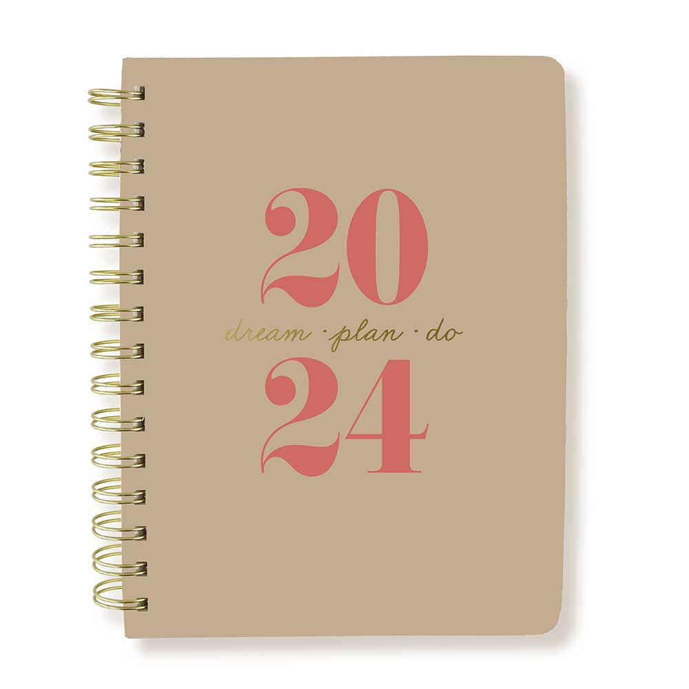 Image of Graphique de France 2024 Typographic Taupe Weekly Academic Spiral Vegan Leather Planner - 6" x 8" - Assorted - English