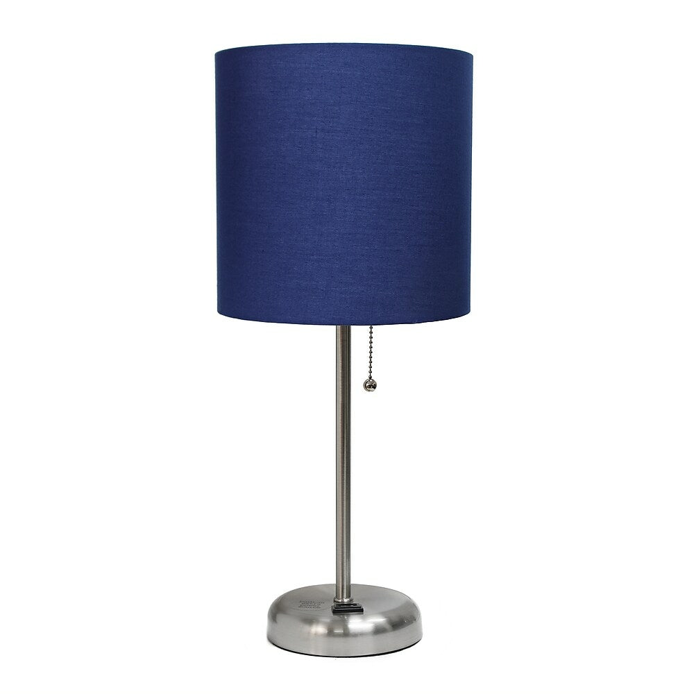 Image of LimeLights Stick Lamp with Charging Outlet, Fabric Shade, Navy (LT2024-NAV)