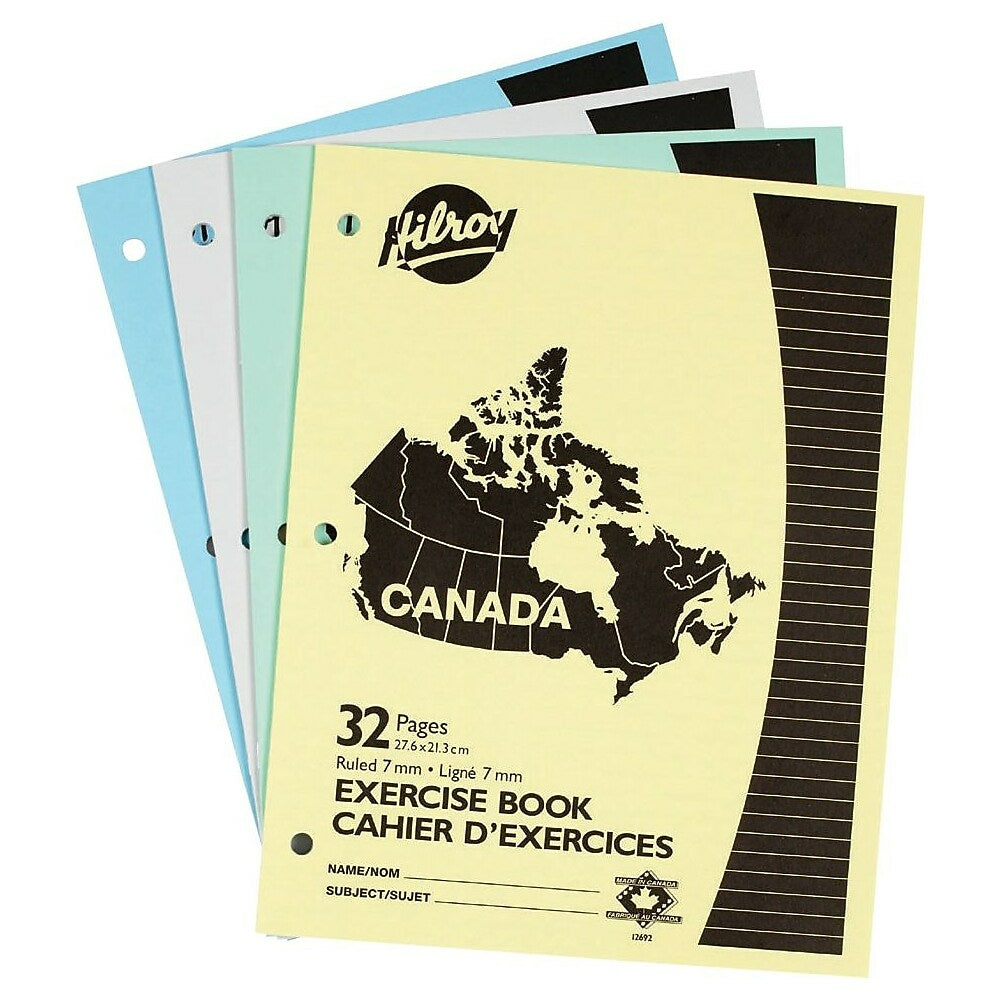 Image of Hilroy Canada Stitched Exercise Book - 10-7/8" x 8-3/8" - Assorted Colours - 4 Pack