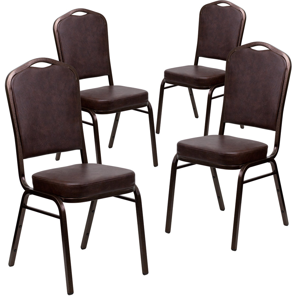 Image of Flash Furniture HERCULES Series Crown Back Stacking Banquet Chairs with Brown Vinyl & Copper Vein Frame - 4 Pack