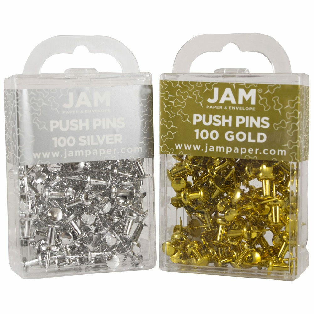 Image of JAM Paper Colored Pushpins - Silver and Gold - 200 Pack