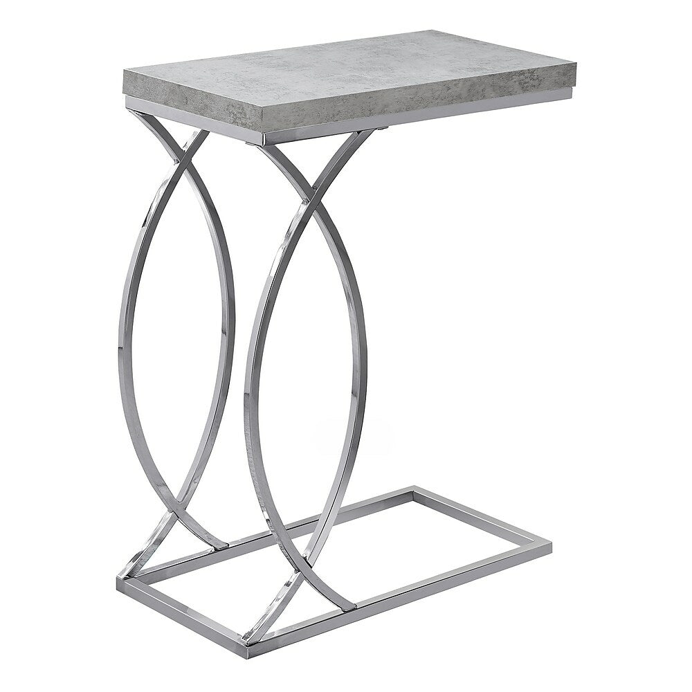 Image of Monarch Specialties - 3185 Accent Table - C-shaped - End - Side - Living Room - Bedroom - Metal - Laminate - Grey - Chrome
