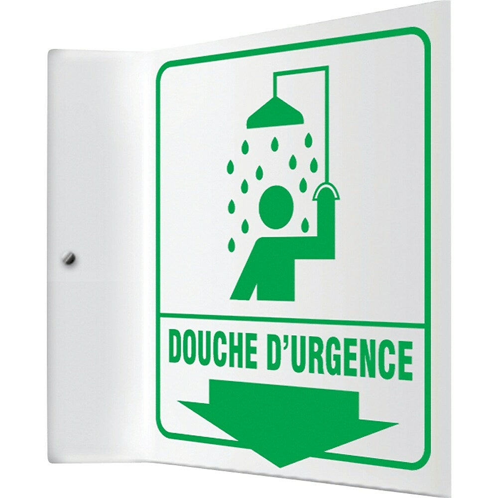Image of Accuform Signs "Douche D'Urgence" Projection Sign, 8" x 8", Plastic, French With Pictogram