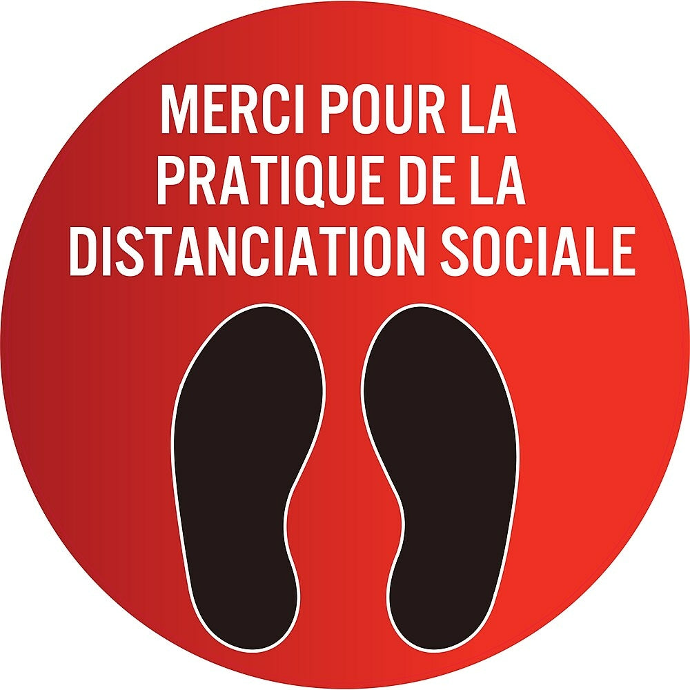 Image of Mark Maker French Floor Decal 12" Diameter Circle - Merci Pour La Pratique De La Distanciation Sociale, Red