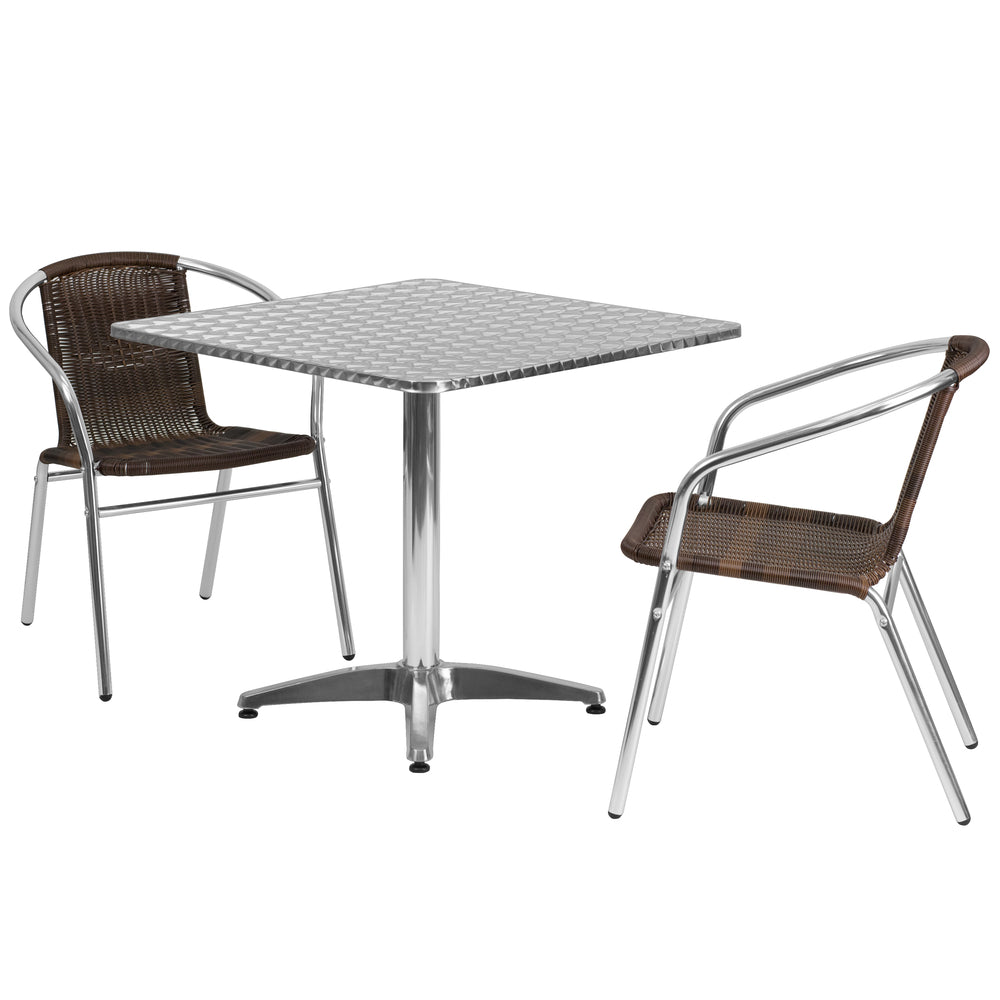 Image of Flash Furniture 31.5" Square Aluminum Indoor/Outdoor Table, 2 Rattan Chairs (TLH32SQ020CHR2)