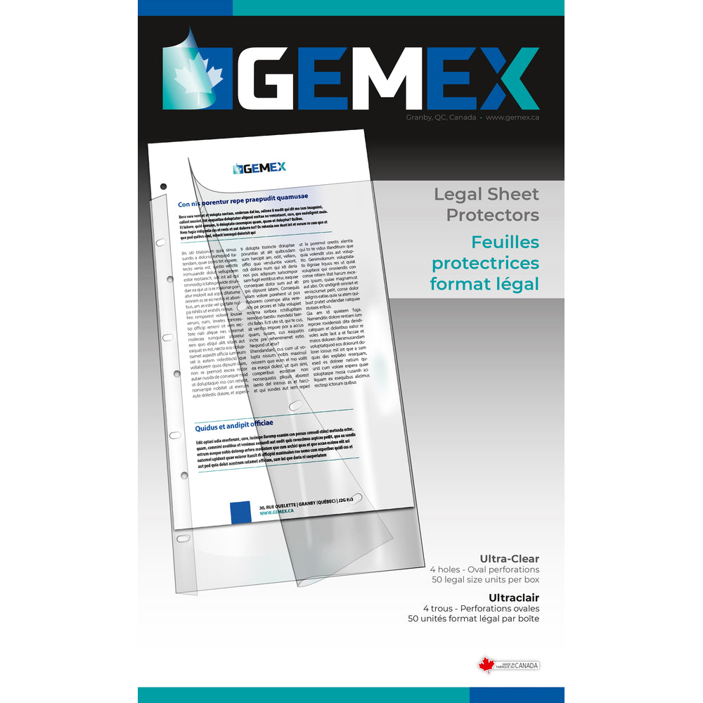 Image of Gemex Vinyl Sheet Protectors, Clear, Legal Size, 4/1000" Thickness, 50 Pack