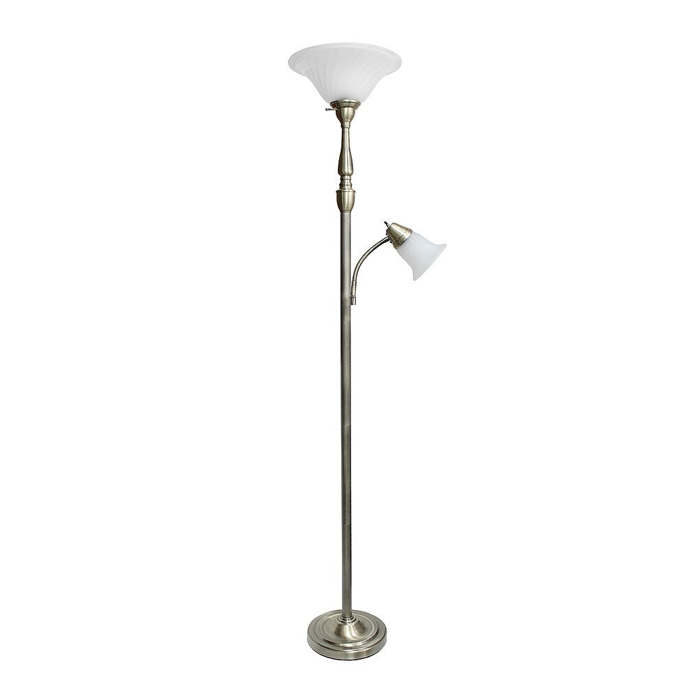 Image of Elegant Designs 2 Light Mother Daughter Floor Lamp, White Marble Glass Shades, Antique Brass (LF2003-ABS)