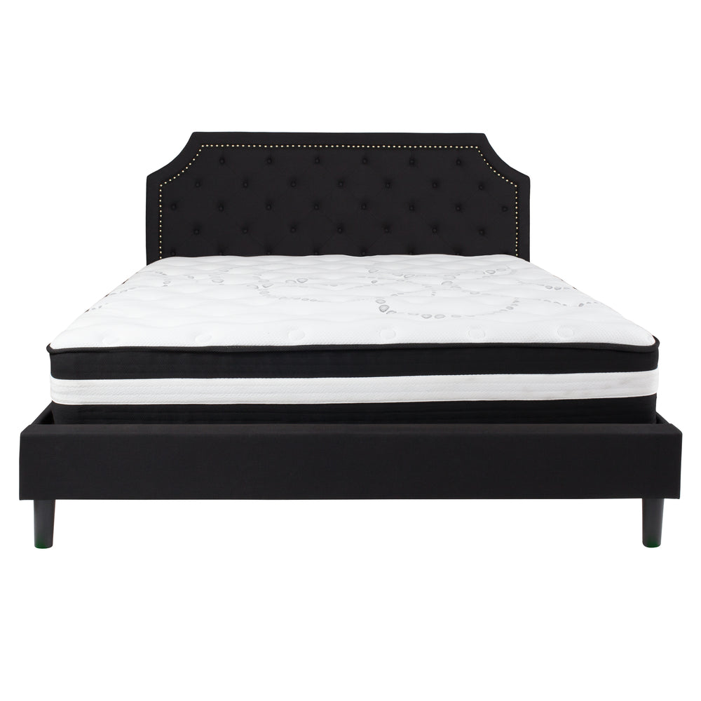 Image of Flash Furniture Brighton King Size Tufted Upholstered Platform Bed with Pocket Spring Mattress - Black Fabric