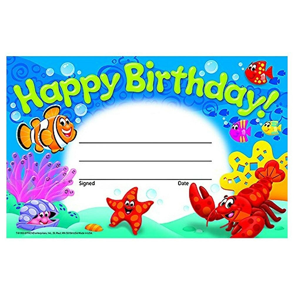 Image of Trend Enterprises Happy Birthday Sea Buddies Recognition Award, 180 Pack (T-81055)