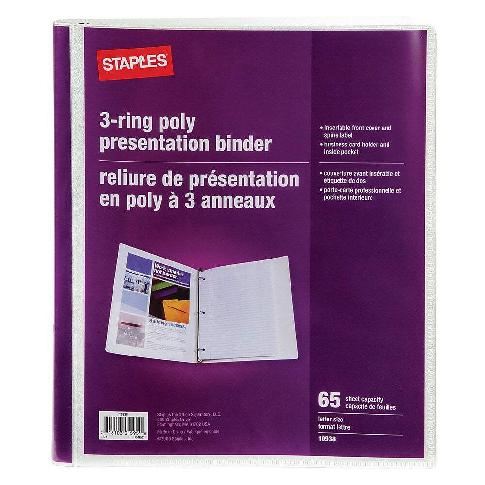 Image of Staples 3-Ring Poly Presentation Binder - Letter Size - 5/8" - White