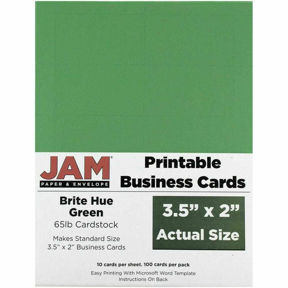 Image of JAM Paper Printable Business Cards - 3-1/2" x 2" - Green - 100 Pack