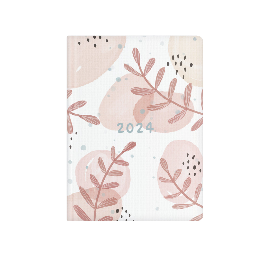 Image of Pierre Belvedere January to December 2024 Annual Weekly Planner - 6.75" W x 9.5" H - Pastel Pink Leaves