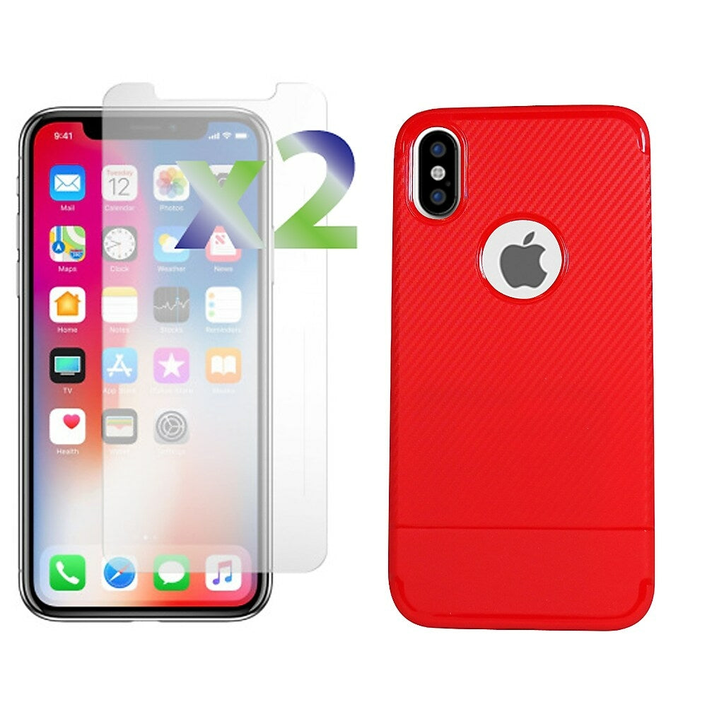 Image of Exian TPU Case with Carbon Fiber Back for iPhone X - Red