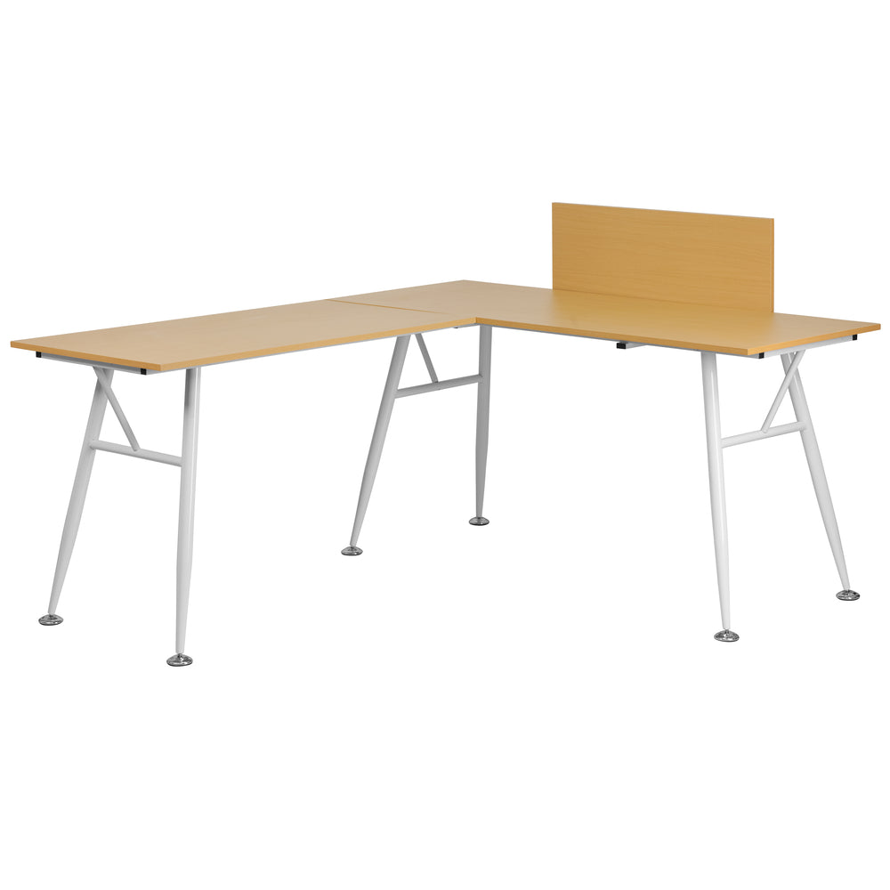 Image of Flash Furniture Beech Laminate L-Shape Computer Desk with Metal Frame - White