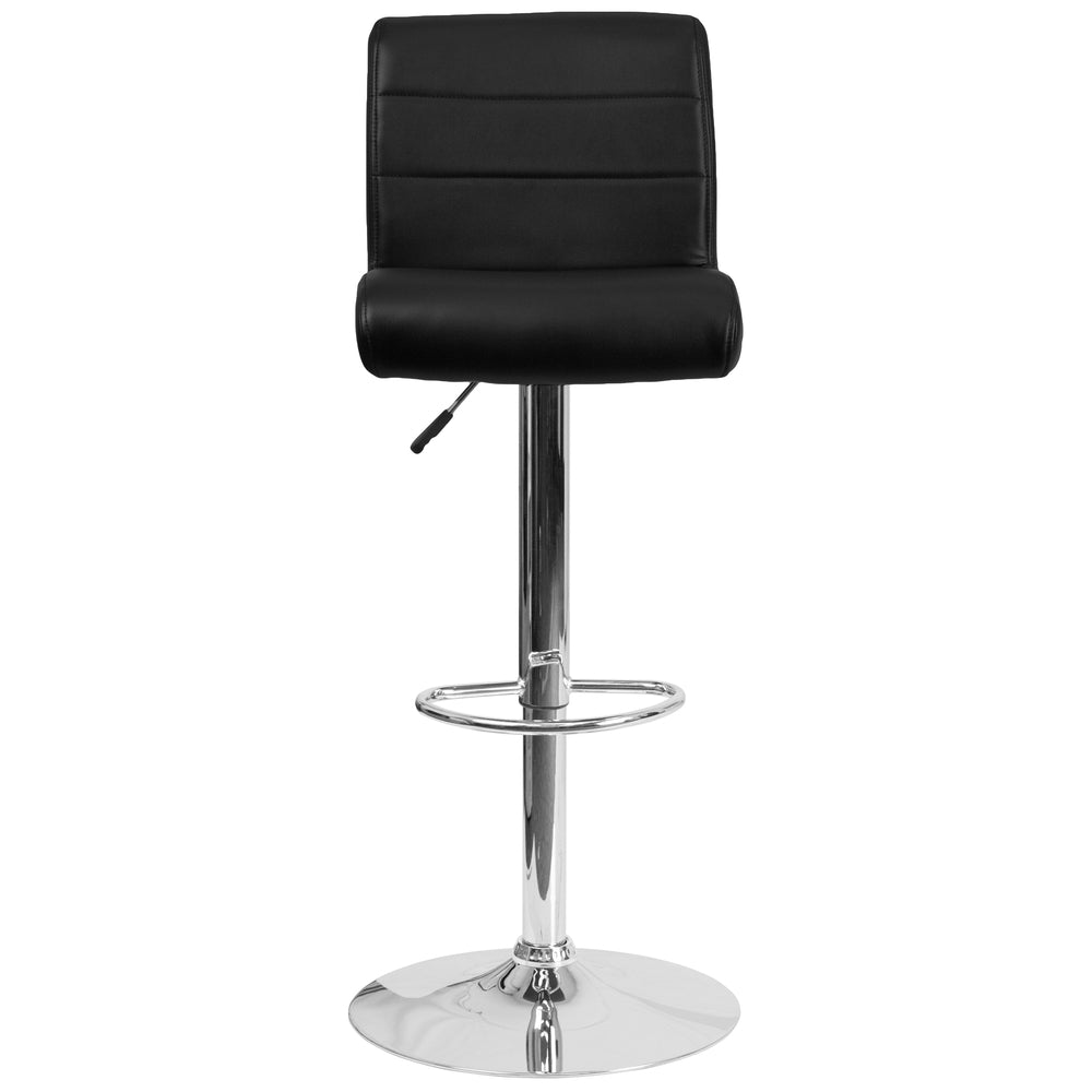 Image of Flash Furniture Contemporary Vinyl Adjustable Height Barstool with Rolled Seat and Chrome Base - Black - 2 Pack