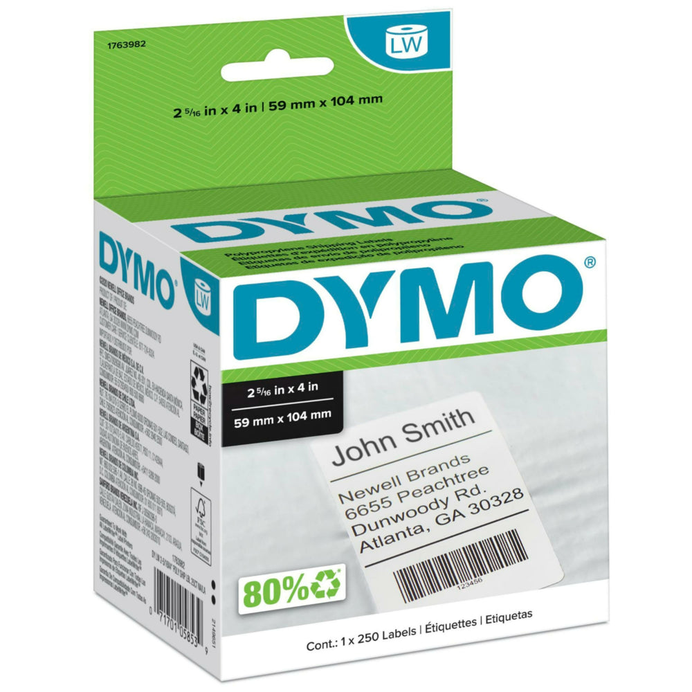 Image of DYMO LabelWriter Poly Shipping Labels, 2-5/16" x 4", 1763982, 250 Pack