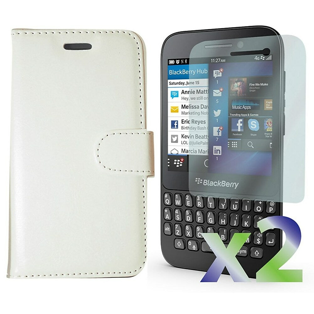 Image of Exian Leather Wallet Case for Blackberry Q5 - White