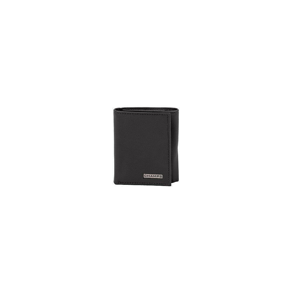 Image of Champs Black Label Leather RFID Tri-fold Wallet, Black