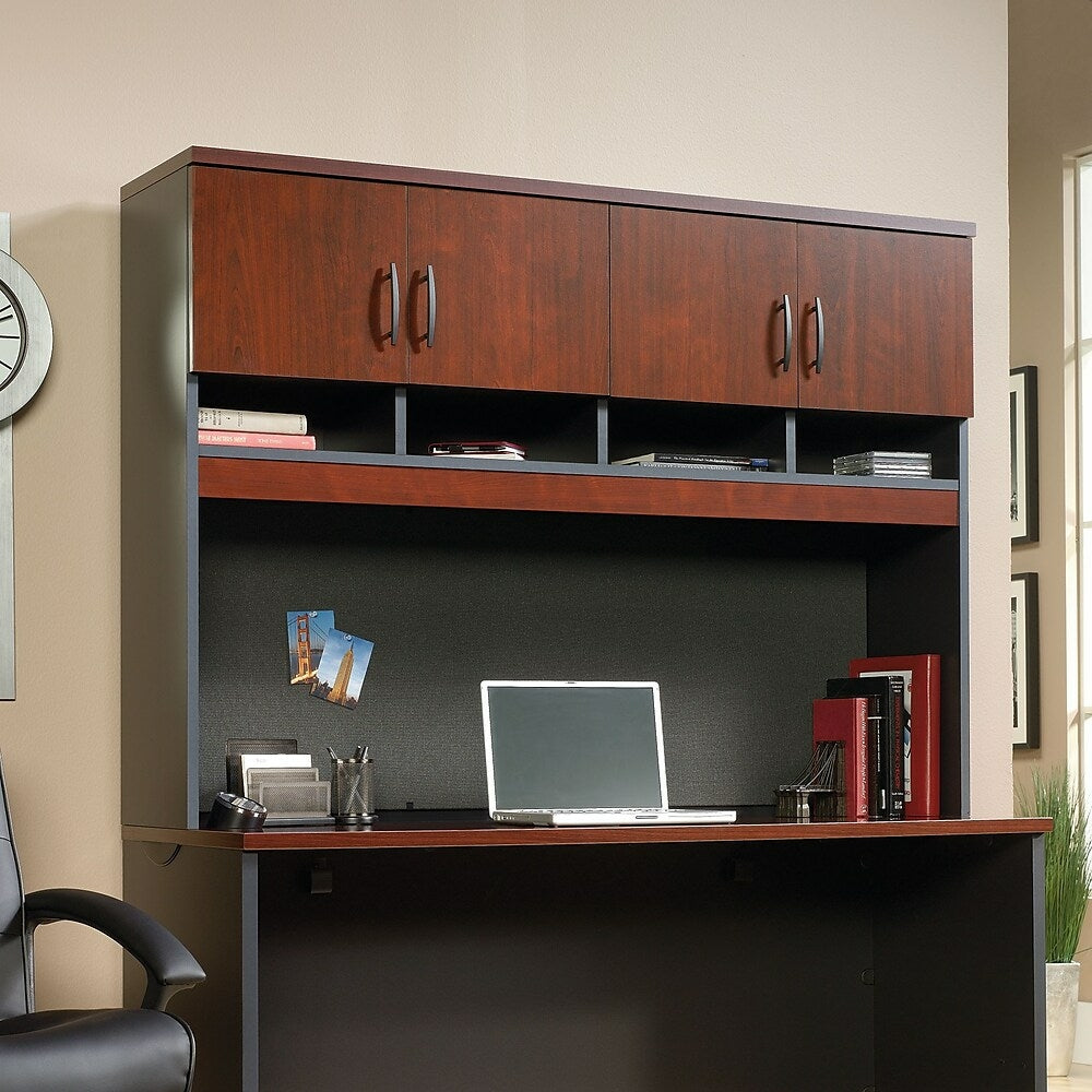 Image of Sauder Via Credenza Hutch Classic, Cherry/Soft Black