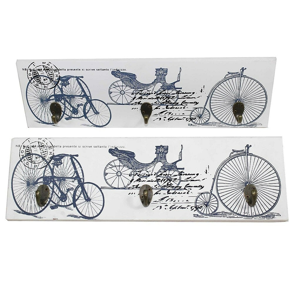 Image of Cathay Importers Vintage Bicycle Theme Wall Art Hanger with 3 Hooks, 2 Pack