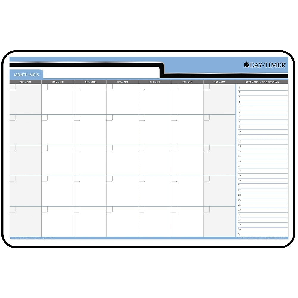 Image of Day-Timer Undated Hardboard Erasable 30-Day Wall Planner - 24" x 36" - Bilingual