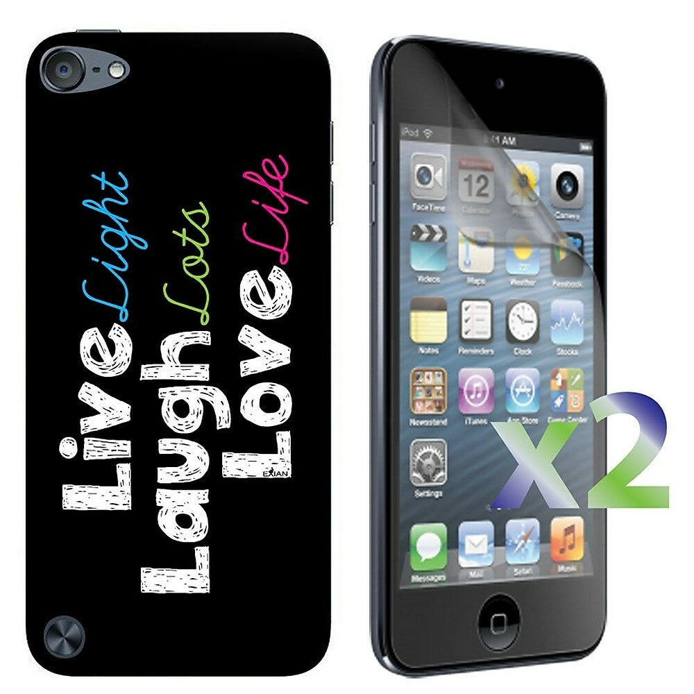 Image of Exian Case and Screen Protectors (2 Pack) for iPod Touch 5 - Live Laugh Love, Black