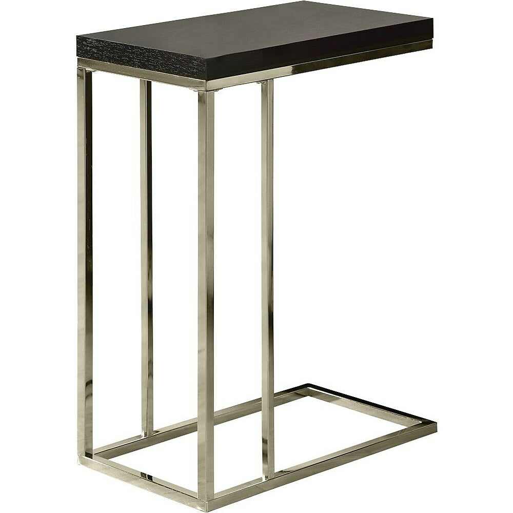 Image of Monarch Specialties - 3007 Accent Table - C-shaped - End - Side - Snack - Living Room - Bedroom - Metal - Brown - Chrome, Black