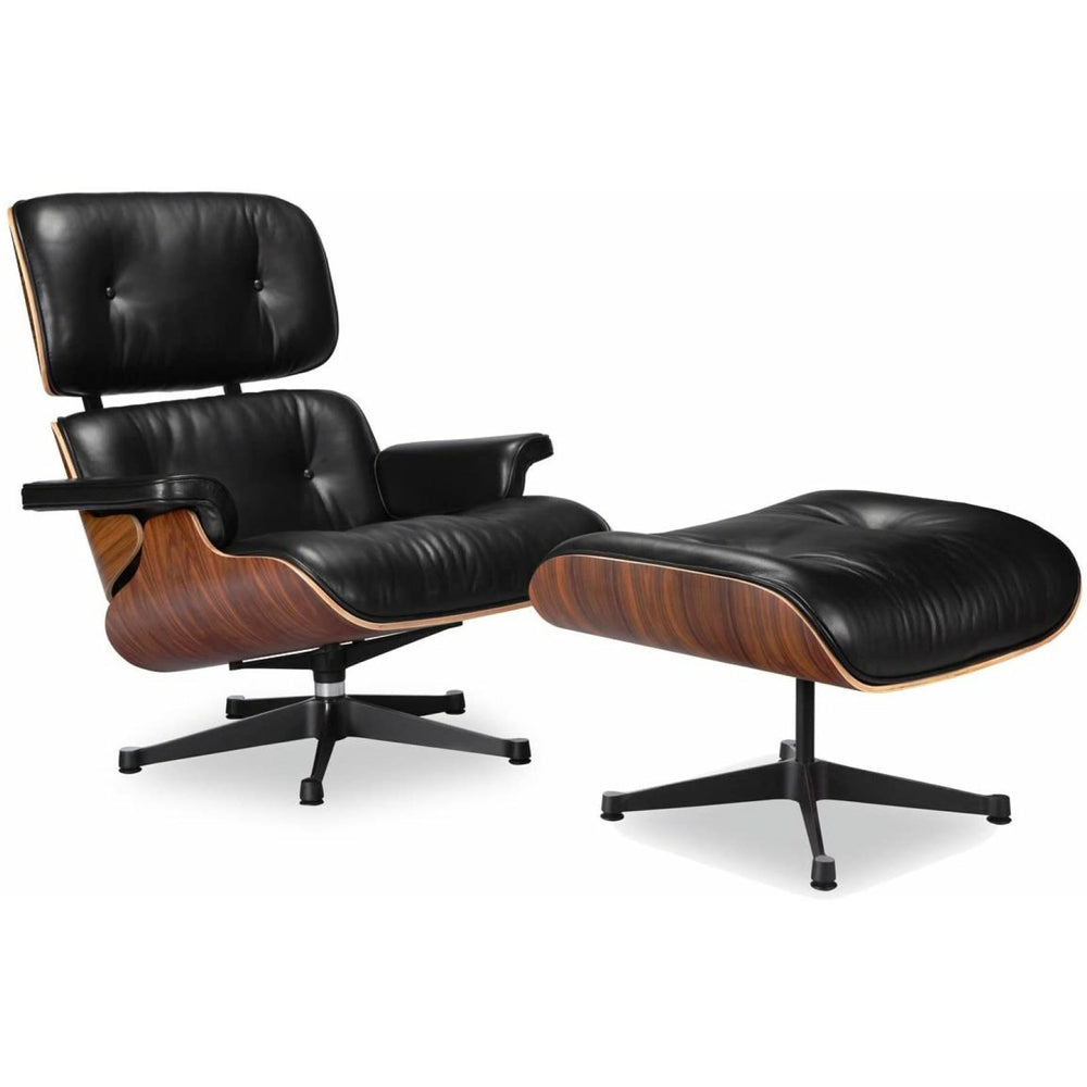 Image of Nicer Furniture Modern Classic Lounge Chair & Ottoman Set - Black/Rosewood