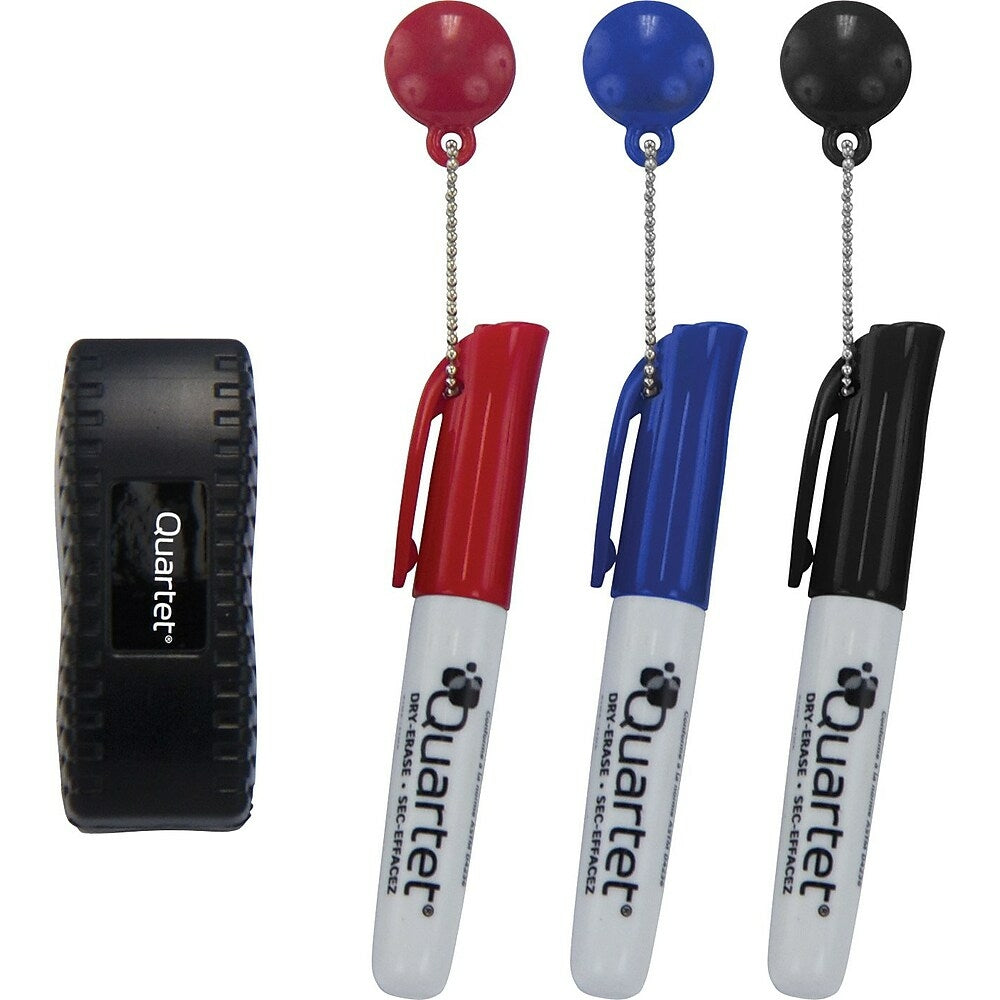 Image of Quartet Dry-Erase Mini Markers and Mini Magnetic Eraser, Medium Point, 3 Pack