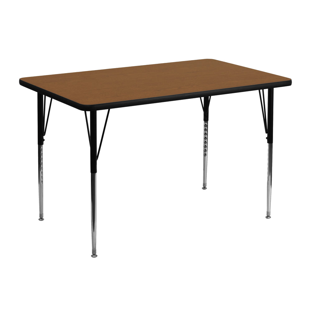 Image of Flash Furniture 30"W x 48"L Rectangular Oak HP Laminate Activity Table - Standard Height Adjustable Legs, Brown