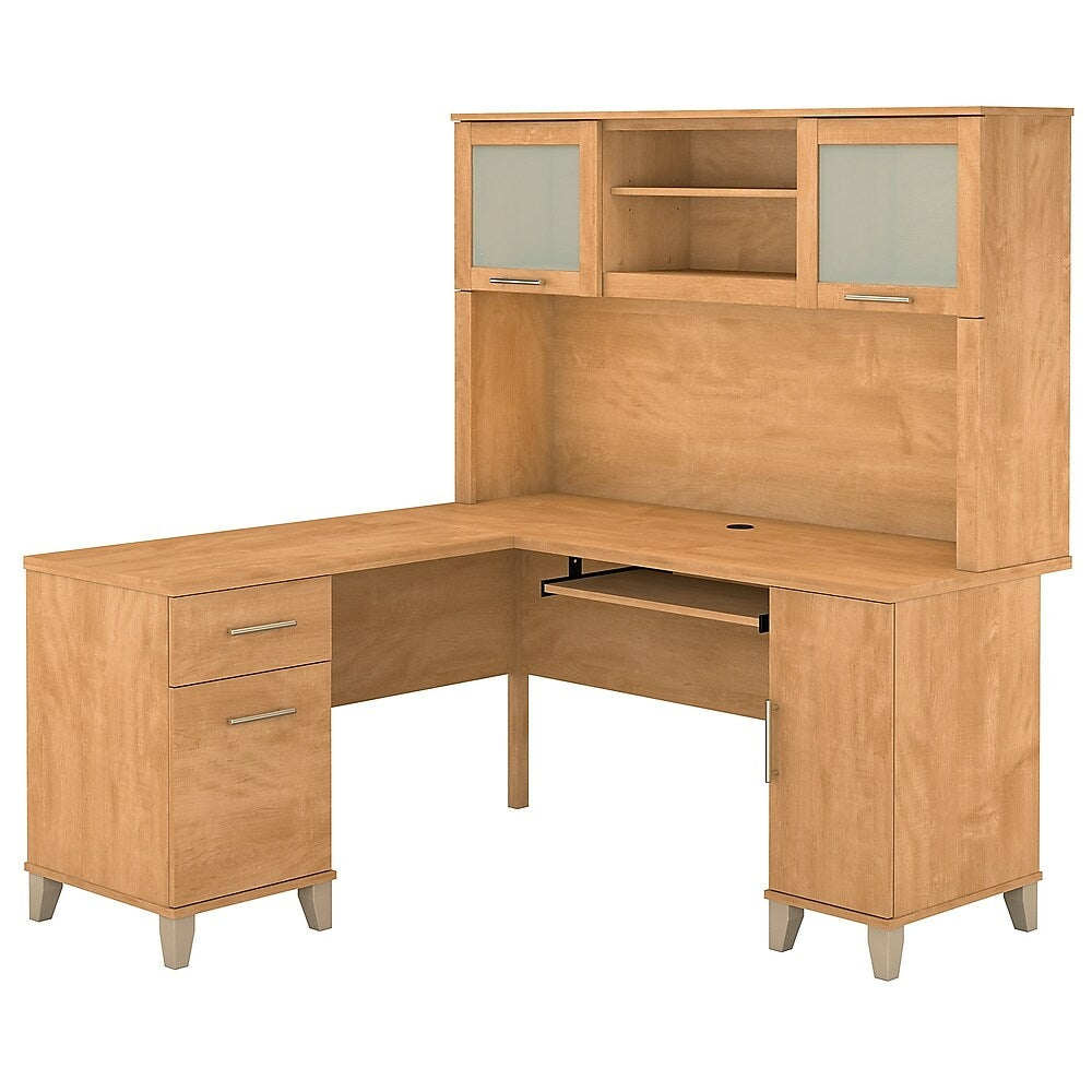 Image of Bush Furniture Somerset 60"W L Shaped Desk with Hutch, Maple Cross (SET002MC), Brown