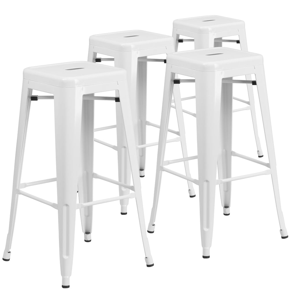 Image of Flash Furniture Commercial Grade 30" High Backless Metal Indoor-Outdoor Barstool with Square Seat - White, 4 Pack