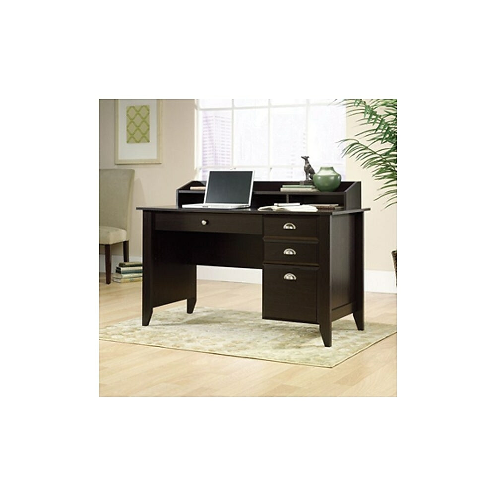 Image of Sauder Shoal Creek Collection Writing Desk With Small Hutch, Jamocha Wood, Brown