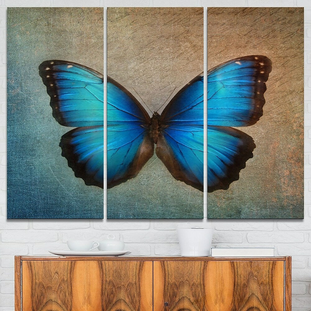 Art Mural En Metal De Fleurs Papillon Bleu De Style Retro 36 X 28 Po Bureauengros Com