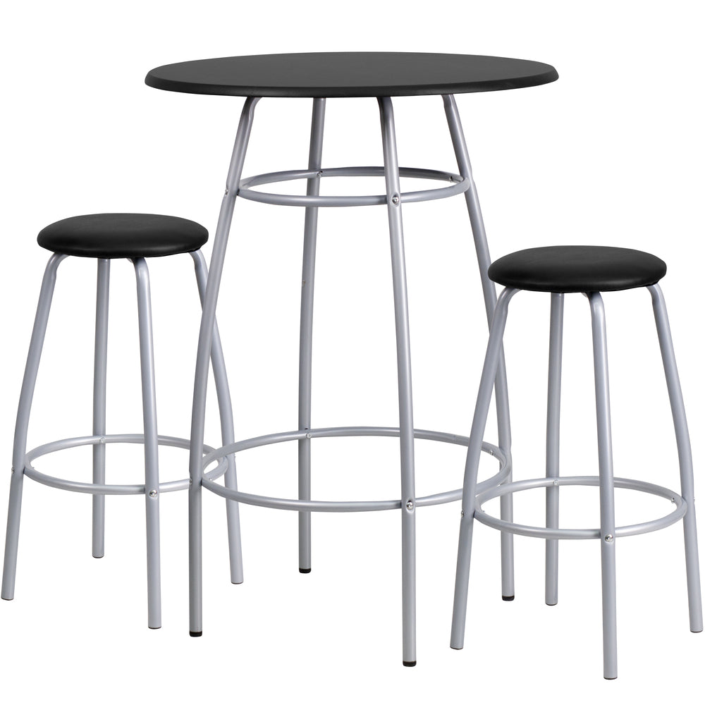 Image of Flash Furniture Bar Height Table Set with Padded Stools, Black
