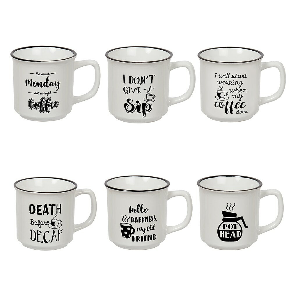 Image of CTG Brands Enamel Look Mug with Fun Quotes, 11 oz, White, 6 Pack