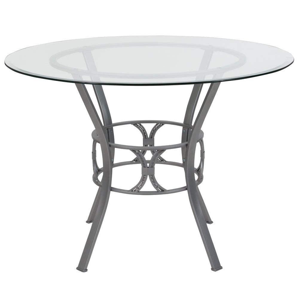 Image of Flash Furniture Carlisle 42" Round Glass Dining Table with Silver Metal Frame, Grey