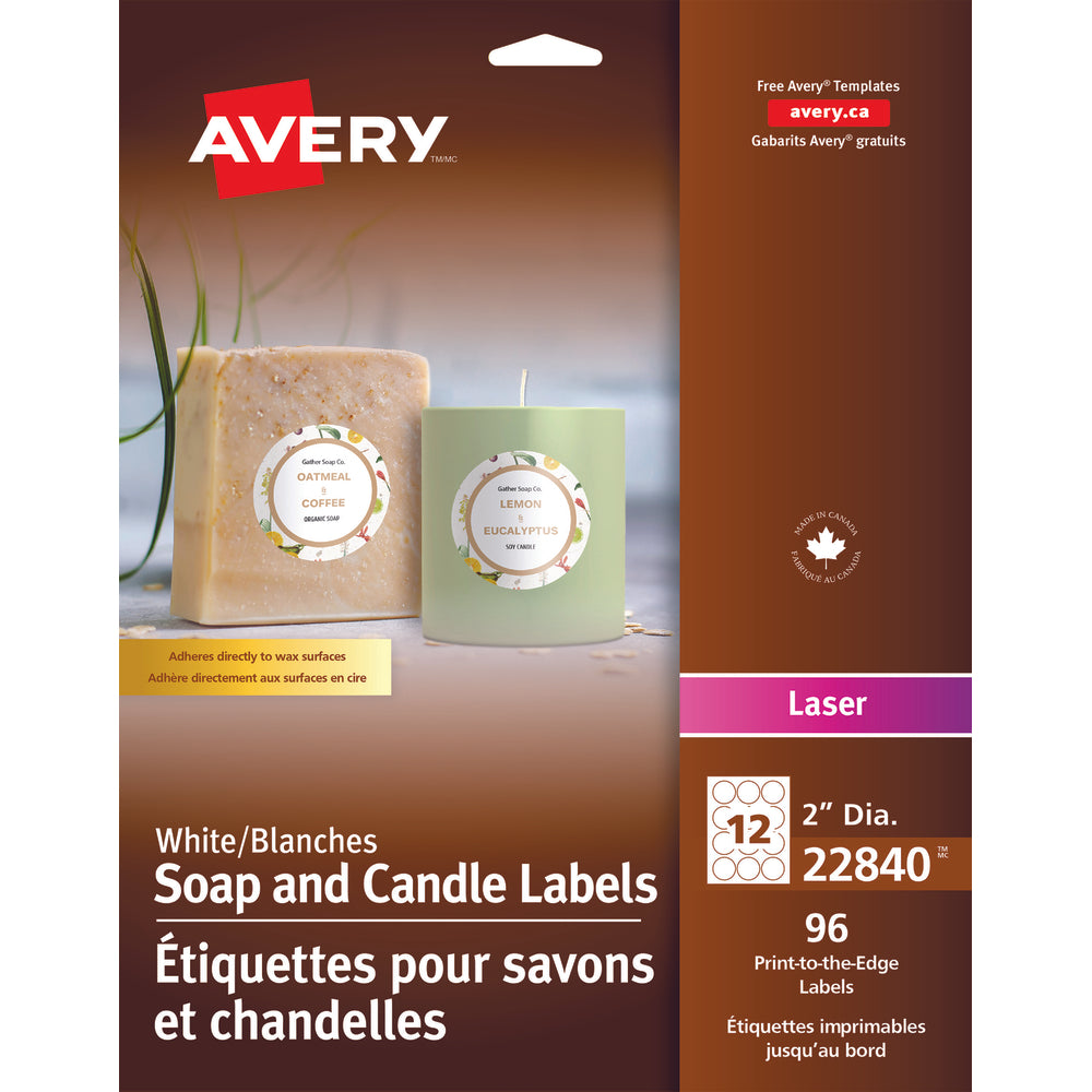 Image of Avery Round Soap and Candle Labels - 2" Dia. - White - 96 Labels, 96 Pack