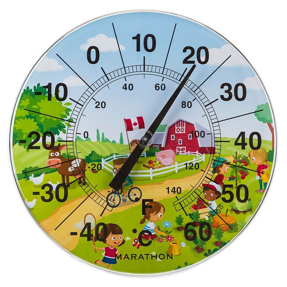 Image of Marathon Large 12" Indoor/Outdoor Thermometer, Farm Scene