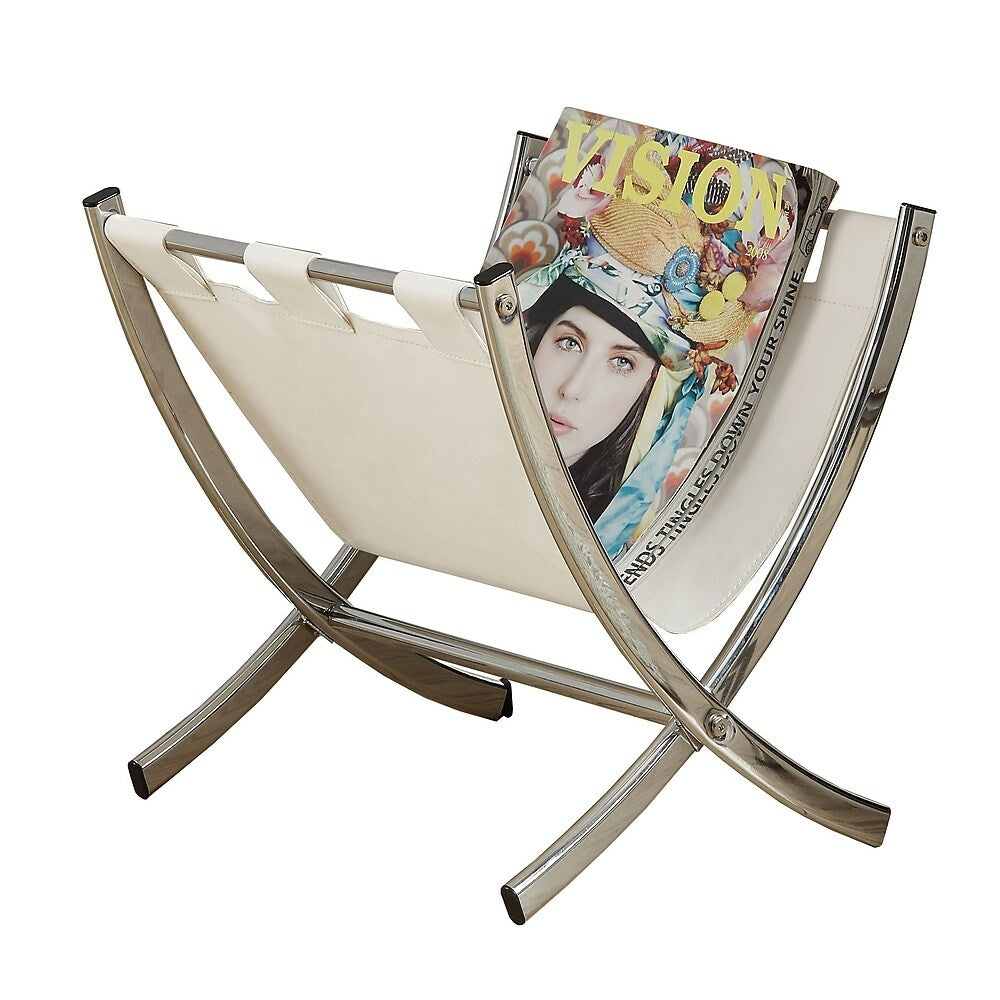 Image of Monarch Specialties - 2036 Magazine Rack - Holder - Standing - Storage - Bathroom - Office - Bedroom - Pu Leather Look - White