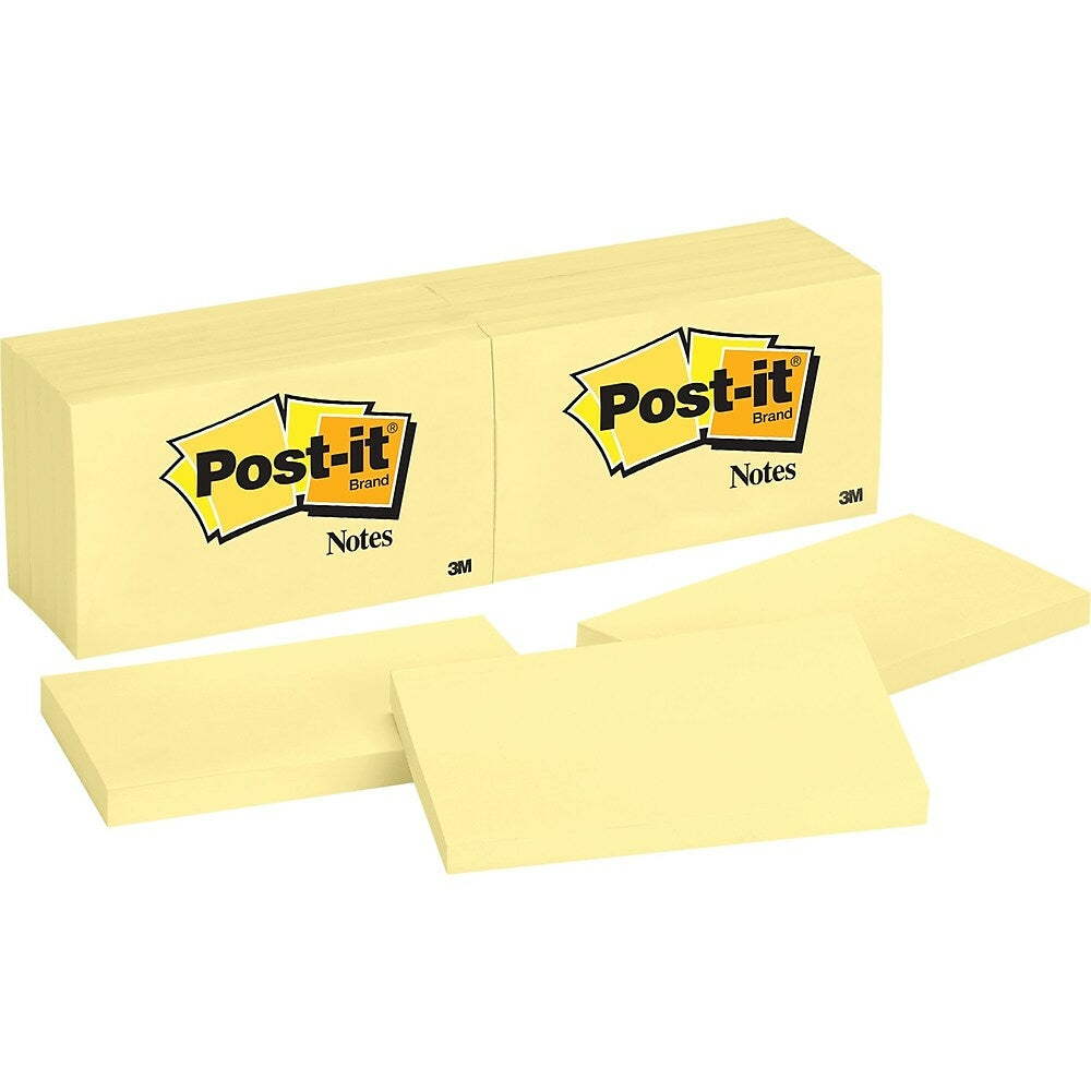 Image of Post-it Notes, Canary Yellow, 3" x 5", 12 Pads/Pack