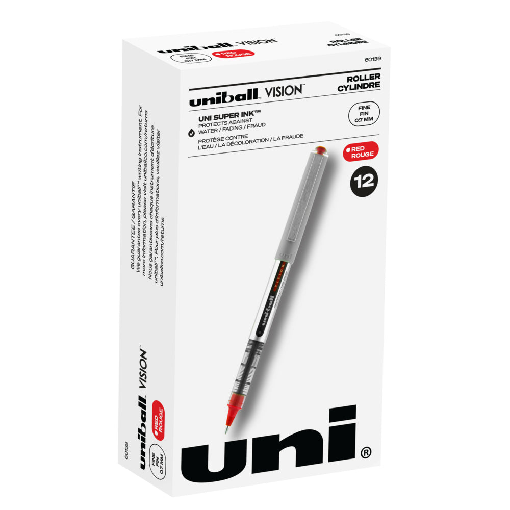 Image of uni-ball Vision Rollerball Pens - Fine Point (0.7mm) - Red - 12 Pack