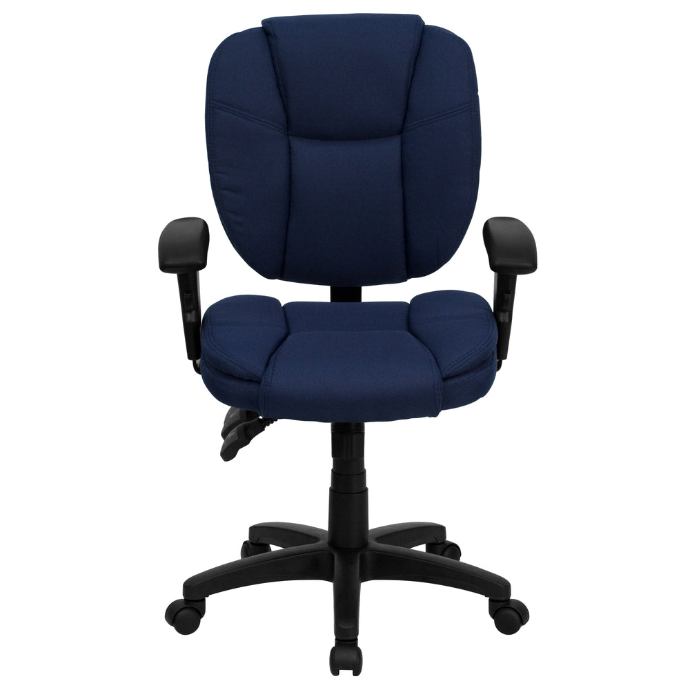 Image of Flash Furniture Mid-Back Black Leather Multifunction Ergonomic Swivel Task Chair with Pillow Top Cushioning, Blue