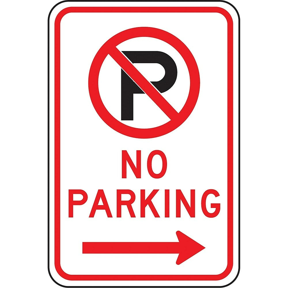Image of Parking Signs, No Parking w/Pictogram and Right Arrow, SAX517, Red