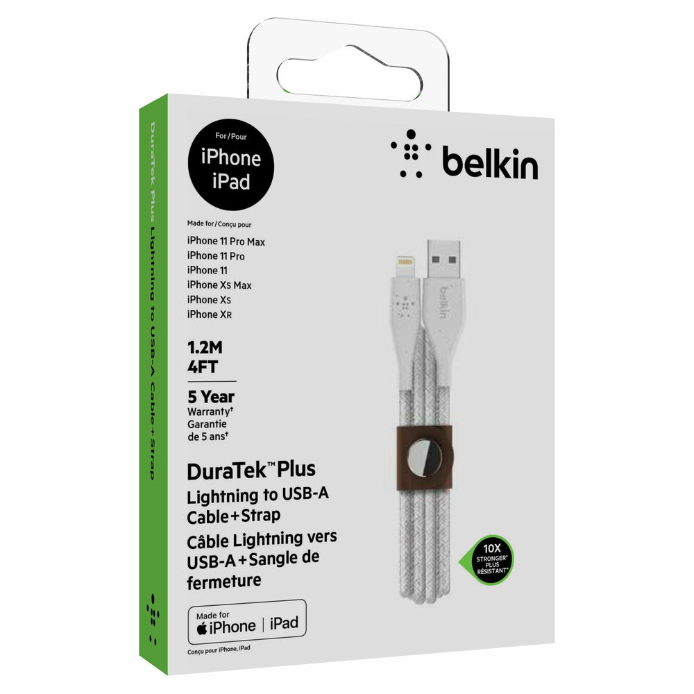 Image of Belkin 4' Duratek Lightning Cable with Strap - White, Black