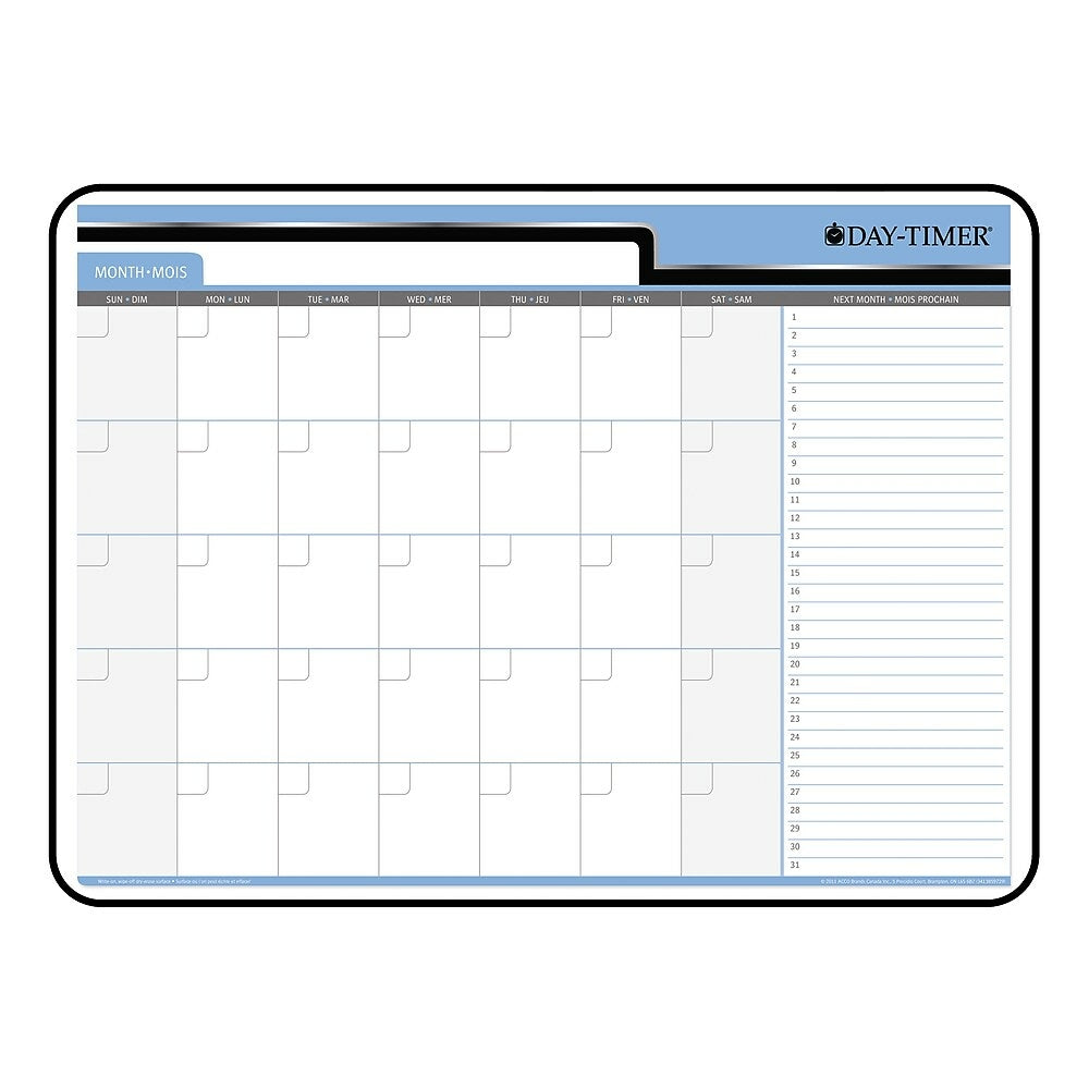 Image of Day-Timer Undated Hardboard Erasable 30-Day Wall Planner - 18" x 24" - Bilingual