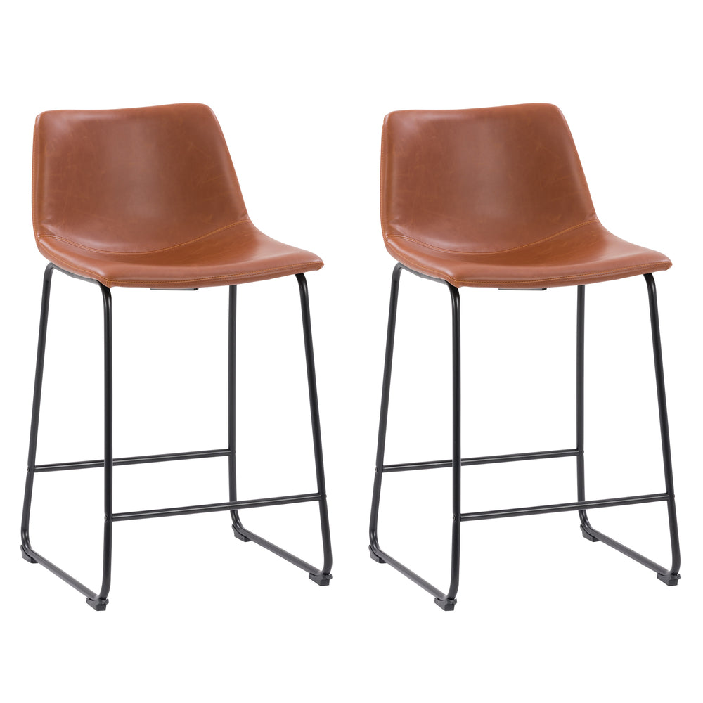 Image of CorLiving Palmer Modern Mid Back Counter Height Distressed Barstool - Brown - 2 Pack